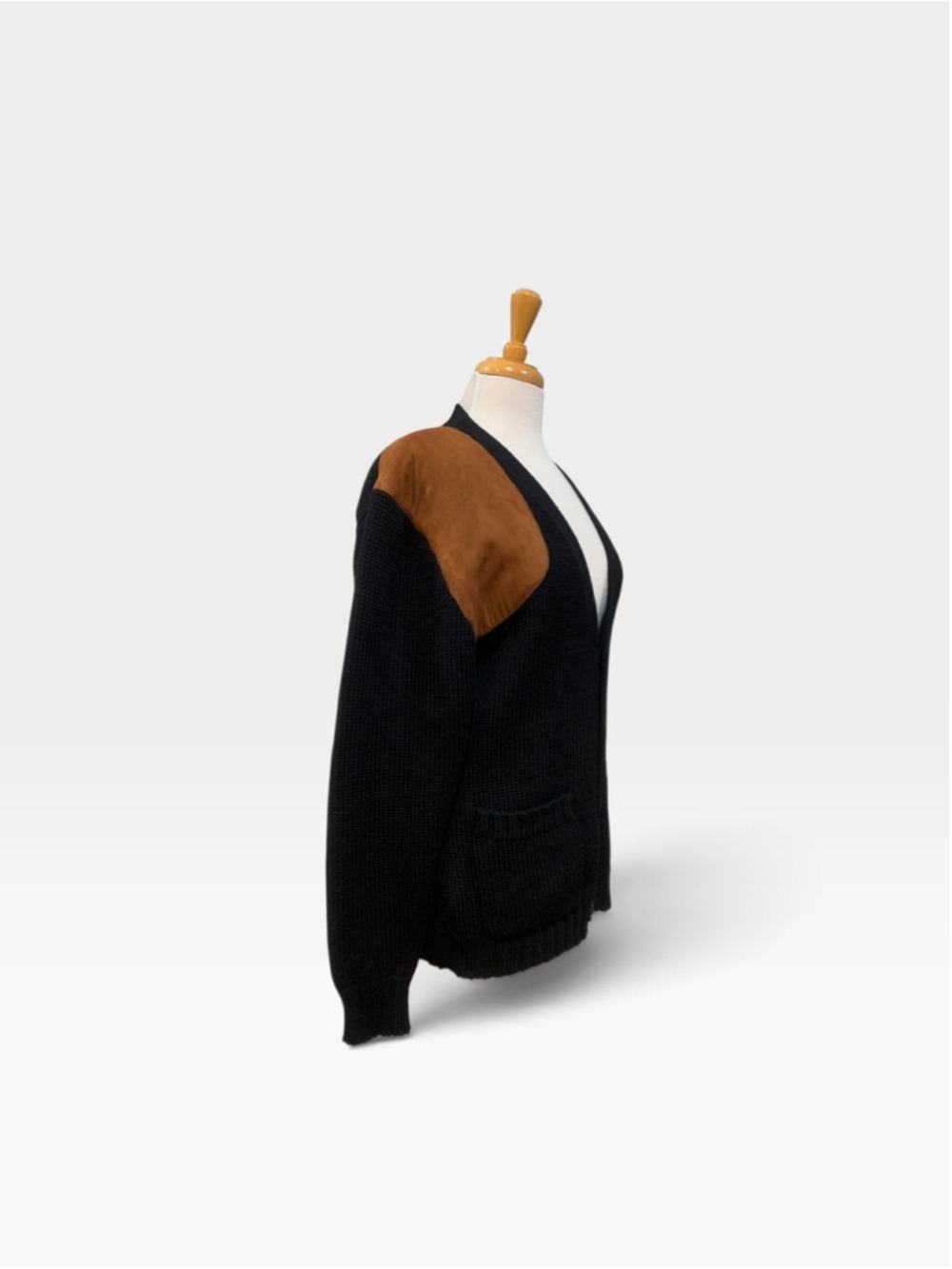 Vntg 90’s Women’s Ralph Lauren Wool Cardigan Sweater Size L Black Brown Patch - Picture 5 of 6
